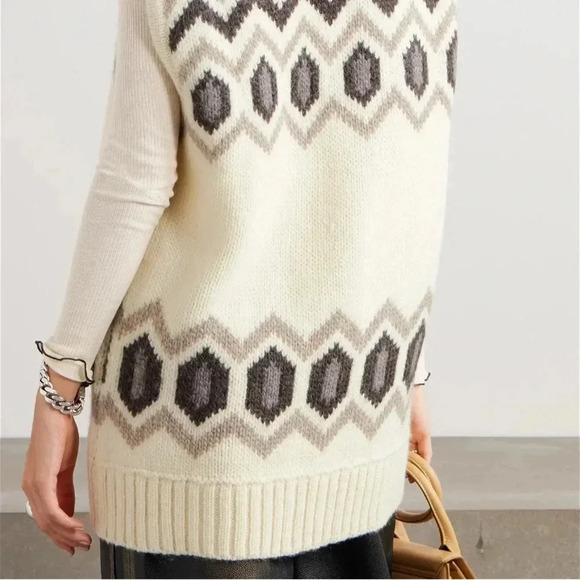 GANNI NWT Intarsia Graphic Knit Oversized Wool Vest Egret White S M $445 - Picture 6 of 14